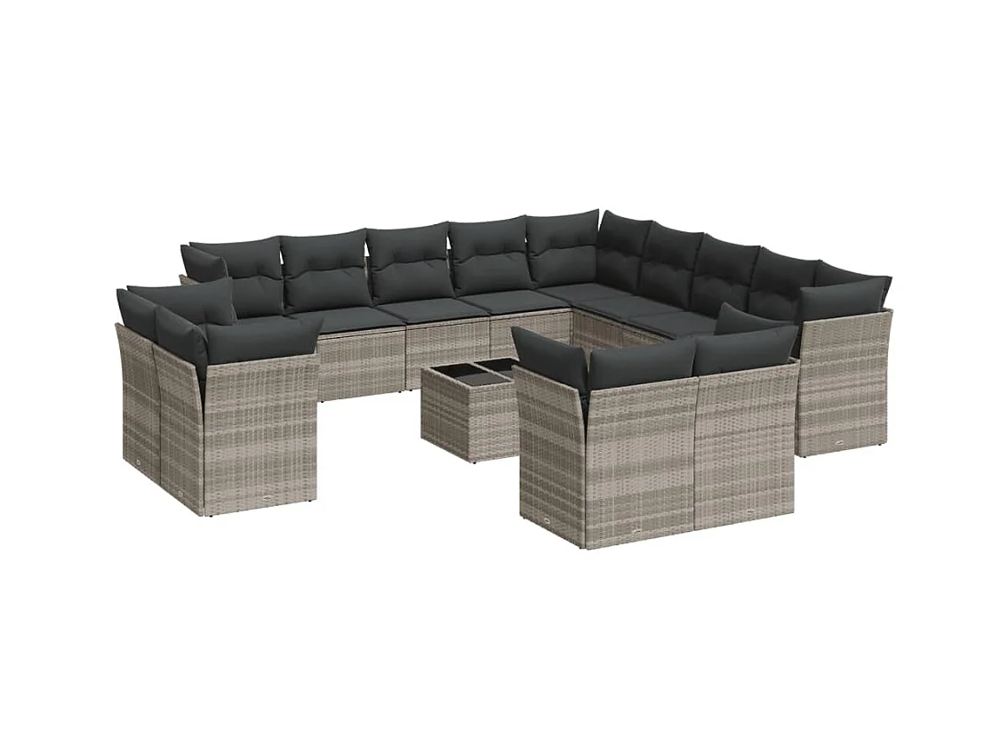 Salon de jardin avec coussins 14 pcs gris clair résine tressée