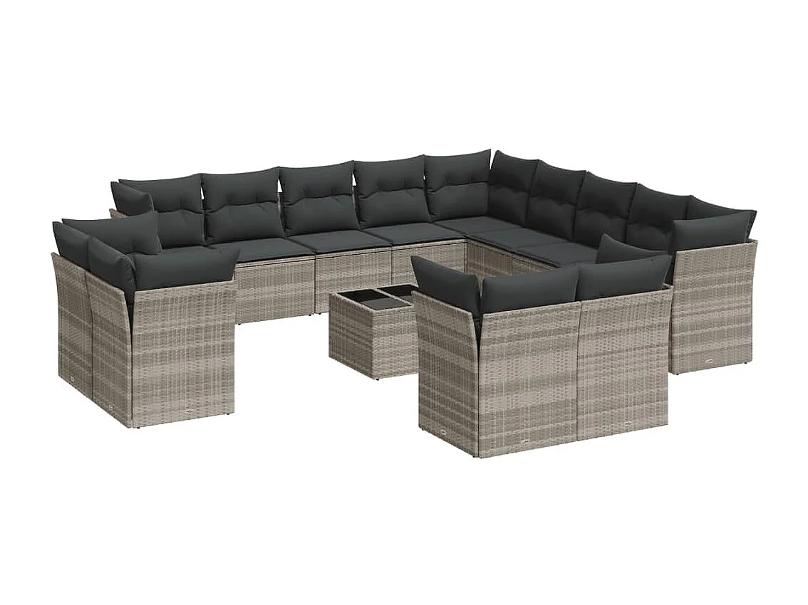 Salon de jardin avec coussins 14 pcs gris clair résine tressée