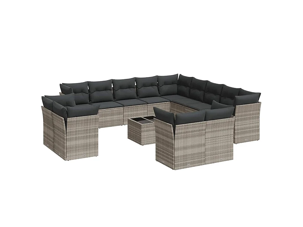 14-tlg. Garten-Sofagarnitur mit Kissen Hellgrau Poly Rattan