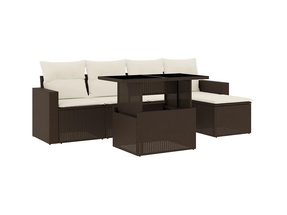 Salon de jardin avec coussins 6 pcs marron résine tressée