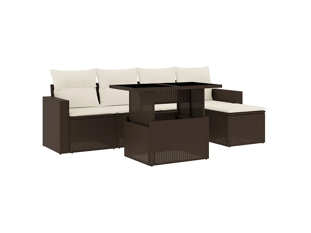 6-tlg. Garten-Sofagarnitur mit Kissen Braun Poly Rattan