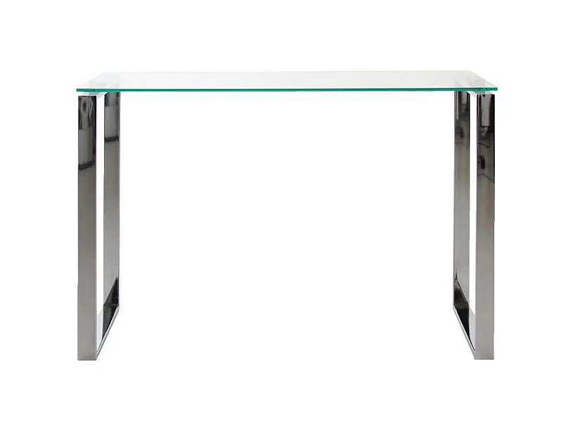 Kate Konsolentisch mit klaren Glas und Chrom Gestell.