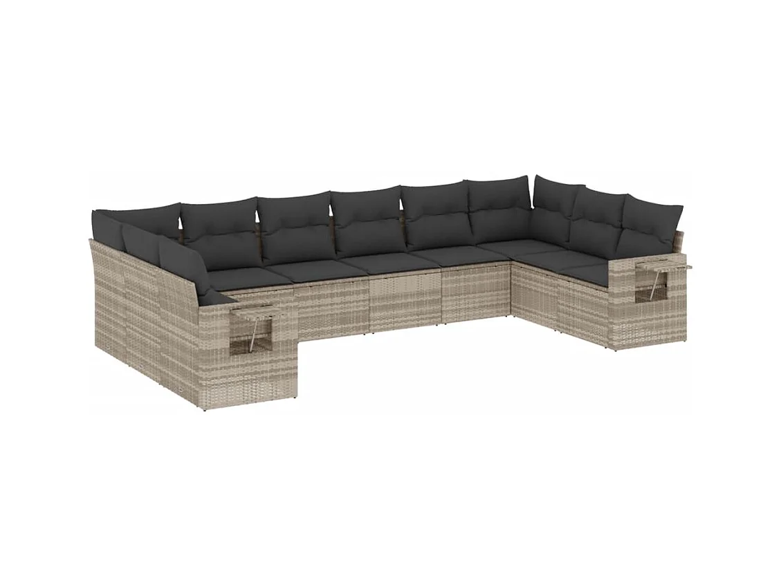 10-delige Loungeset met kussens poly rattan lichtgrijs