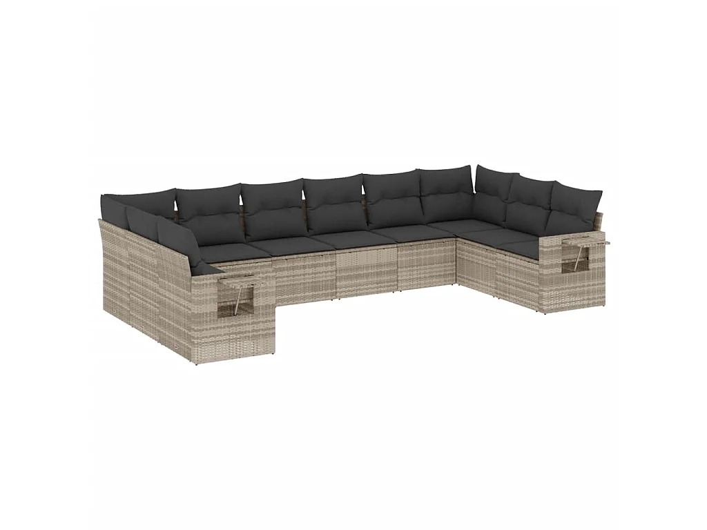 10-delige Loungeset met kussens poly rattan lichtgrijs