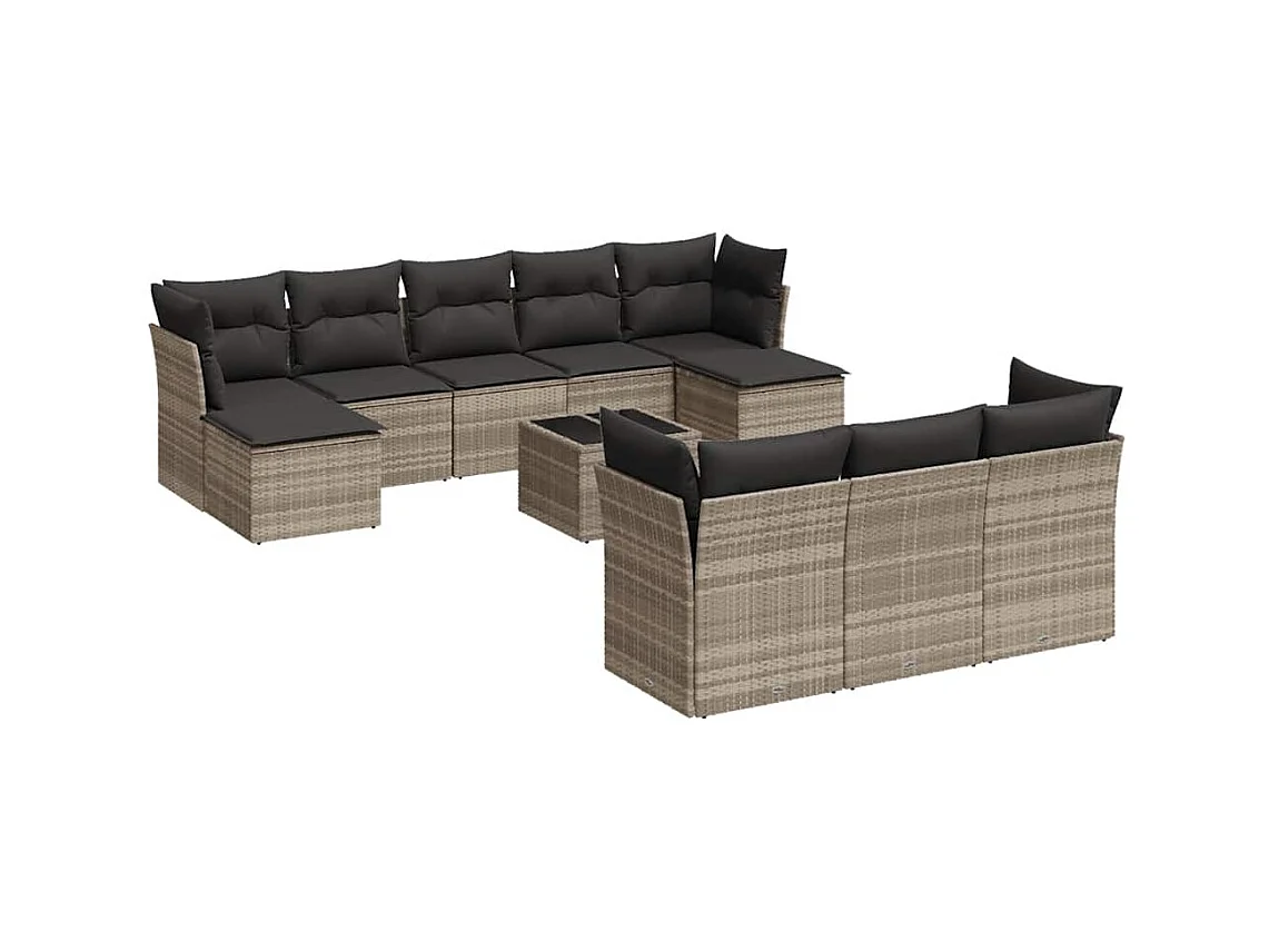 11-delige Loungeset met kussens poly rattan lichtgrijs