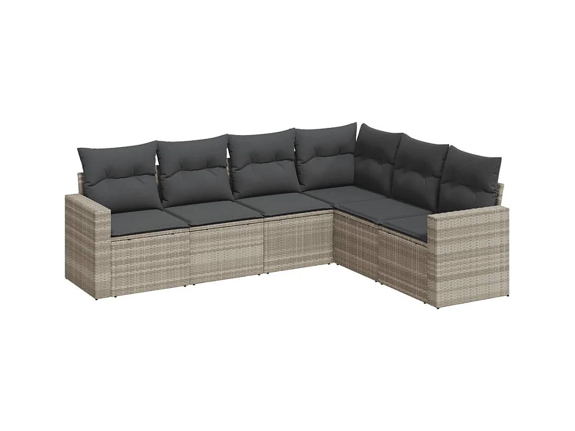 6-tlg. Garten-Sofagarnitur mit Kissen Hellgrau Poly Rattan
