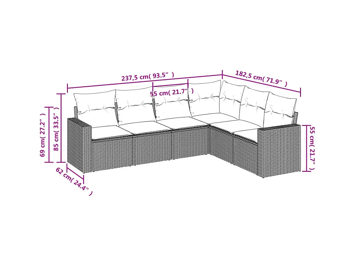 6-tlg. Garten-Sofagarnitur mit Kissen Hellgrau Poly Rattan