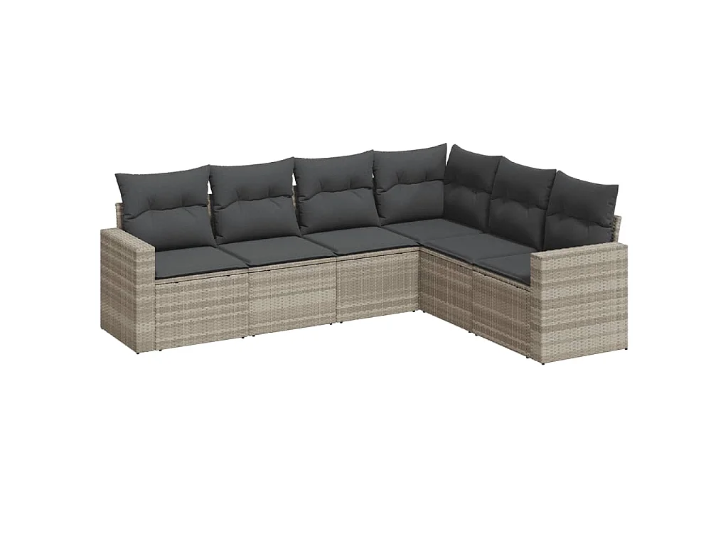 Salon de jardin 6 pcs avec coussins gris clair résine tressée