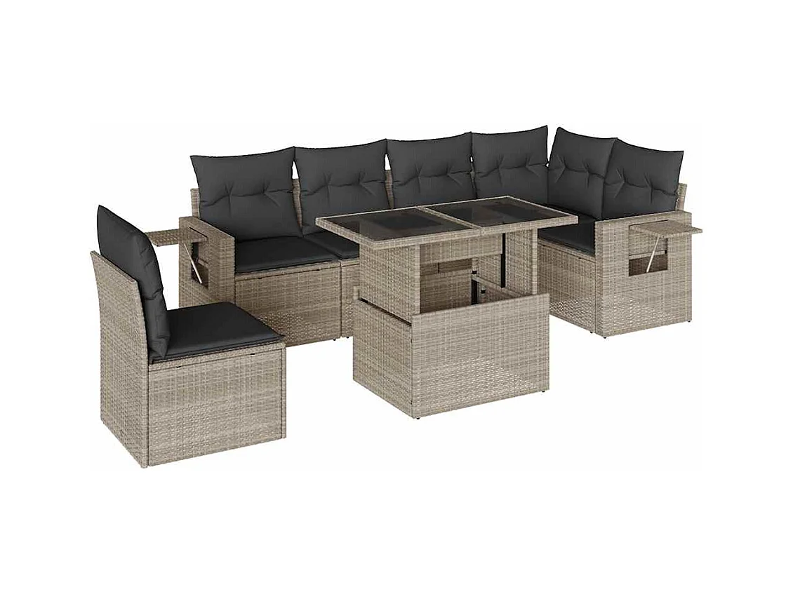 Salon de jardin avec coussins 7 pcs gris clair résine tressée