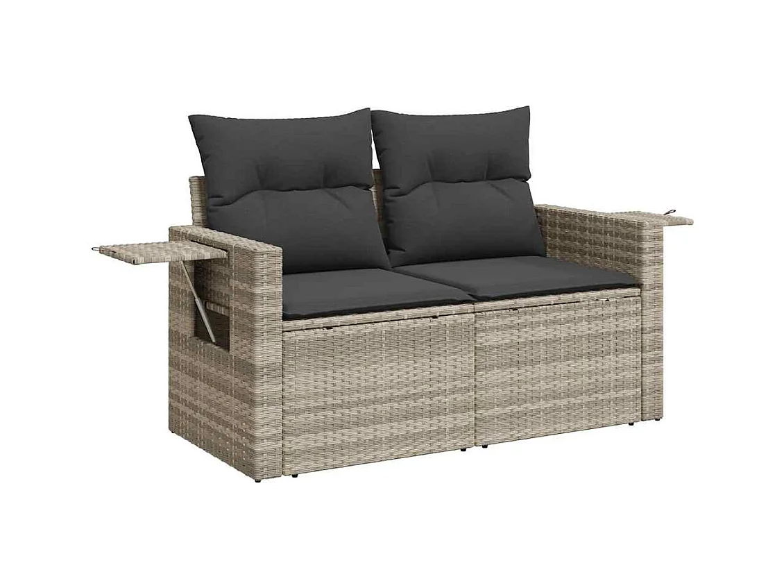 Salon de jardin avec coussins 7 pcs gris clair résine tressée