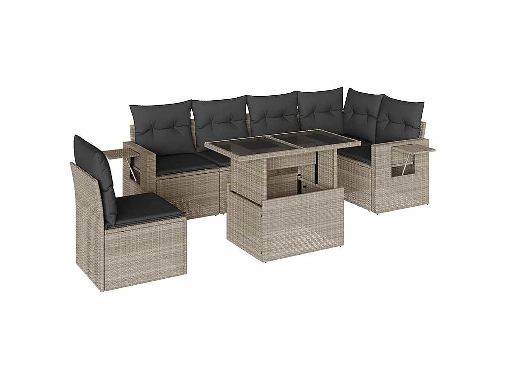 Salon de jardin avec coussins 7 pcs gris clair résine tressée