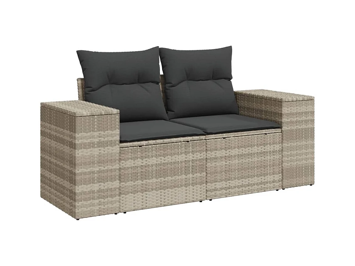 Salon de jardin 11 pcs avec coussins gris clair résine tressée