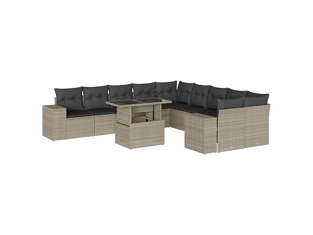Salon de jardin 11 pcs avec coussins gris clair résine tressée