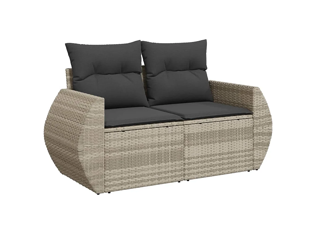 Salon de jardin 8 pcs avec coussins gris clair résine tressée