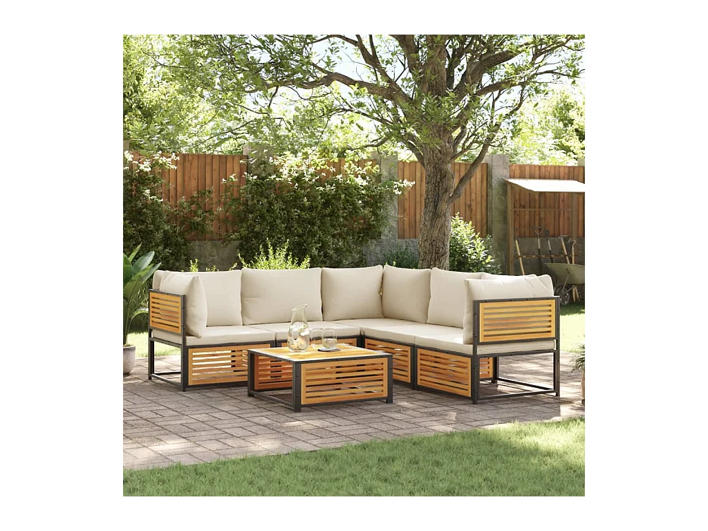 6-tlg. Garten-Sofagarnitur mit Kissen Massivholz Akazie