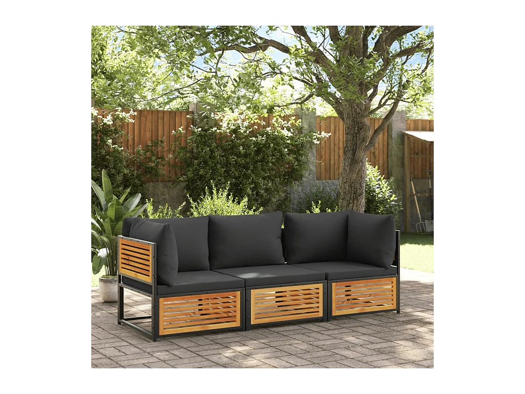 3-tlg. Garten-Sofagarnitur mit Kissen Massivholz Akazie