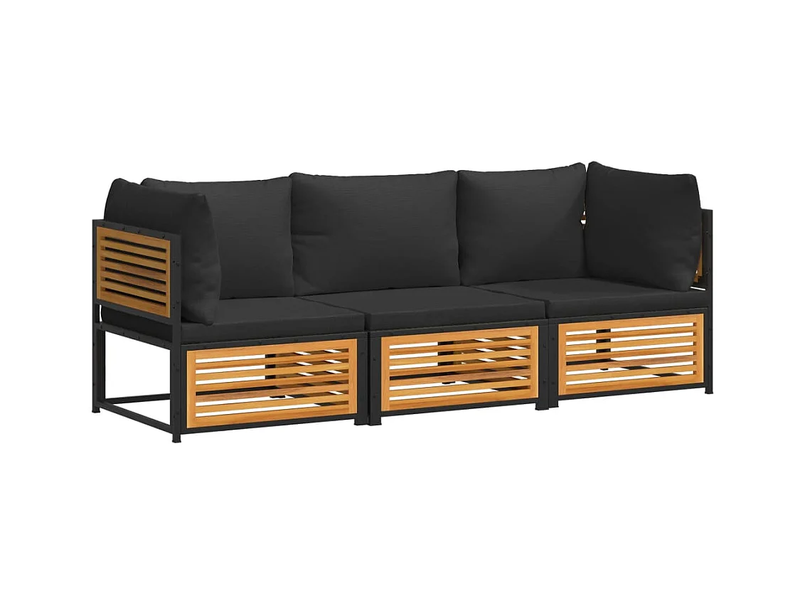 3-tlg. Garten-Sofagarnitur mit Kissen Massivholz Akazie
