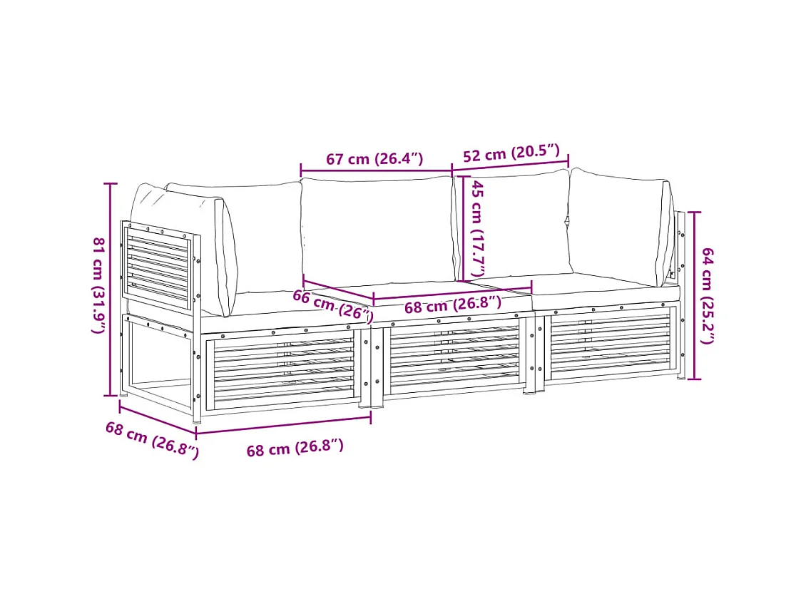 3-tlg. Garten-Sofagarnitur mit Kissen Massivholz Akazie