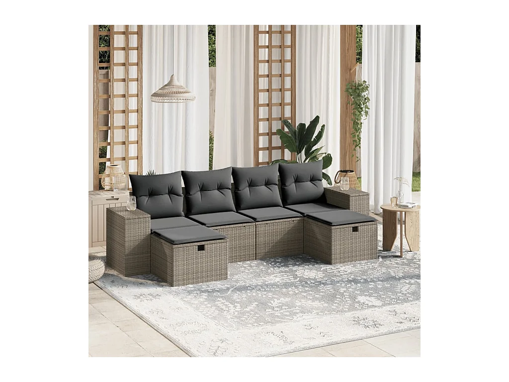 6 pcs conj. sofás jardim com almofadões vime PE cinzento-claro