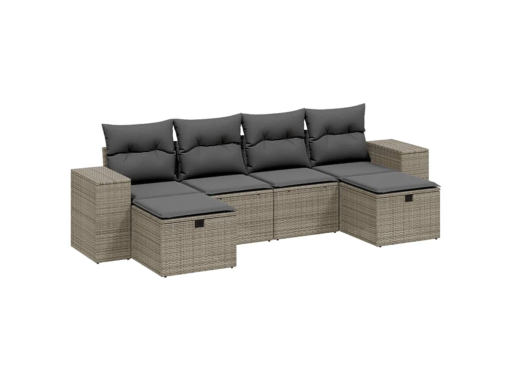 6-delige Loungeset met kussens poly rattan lichtgrijs
