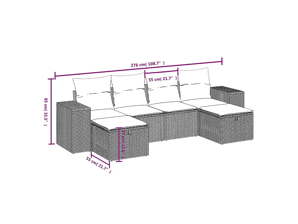 6-delige Loungeset met kussens poly rattan lichtgrijs