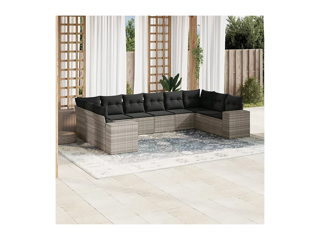 Salon de jardin avec coussins 10 pcs gris clair résine tressée