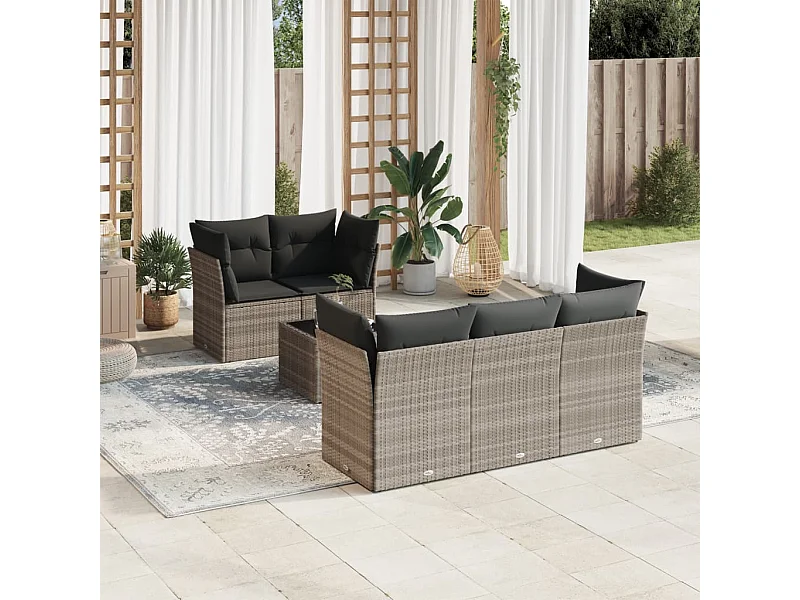 Salon de jardin 6 pcs avec coussins gris clair résine tressée