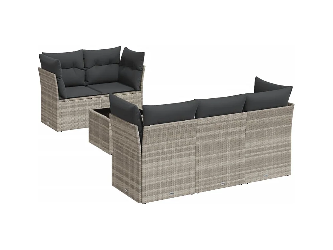 Salon de jardin 6 pcs avec coussins gris clair résine tressée