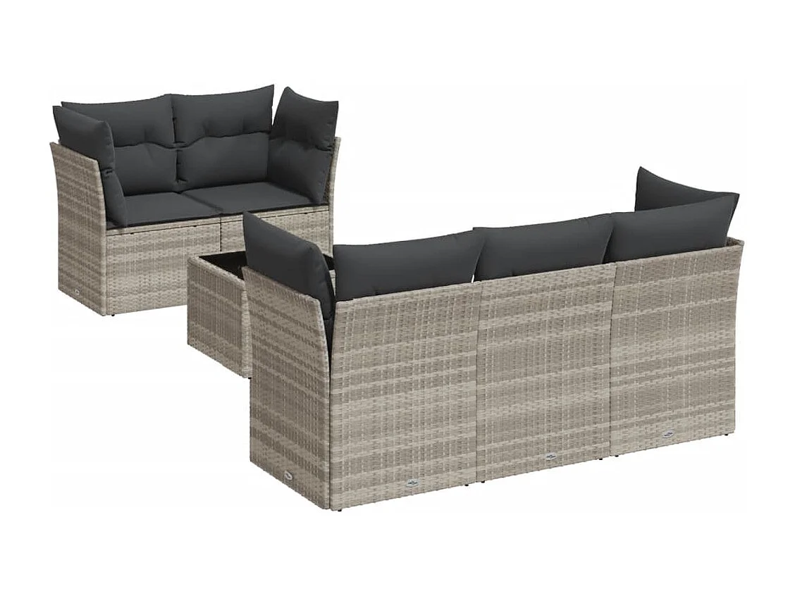 Salon de jardin 6 pcs avec coussins gris clair résine tressée
