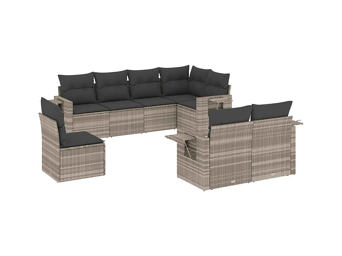 Salon de jardin 8 pcs avec coussins gris clair résine tressée