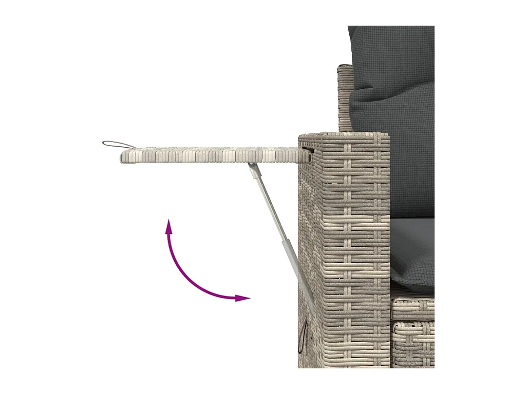 Salon de jardin 8 pcs avec coussins gris clair résine tressée