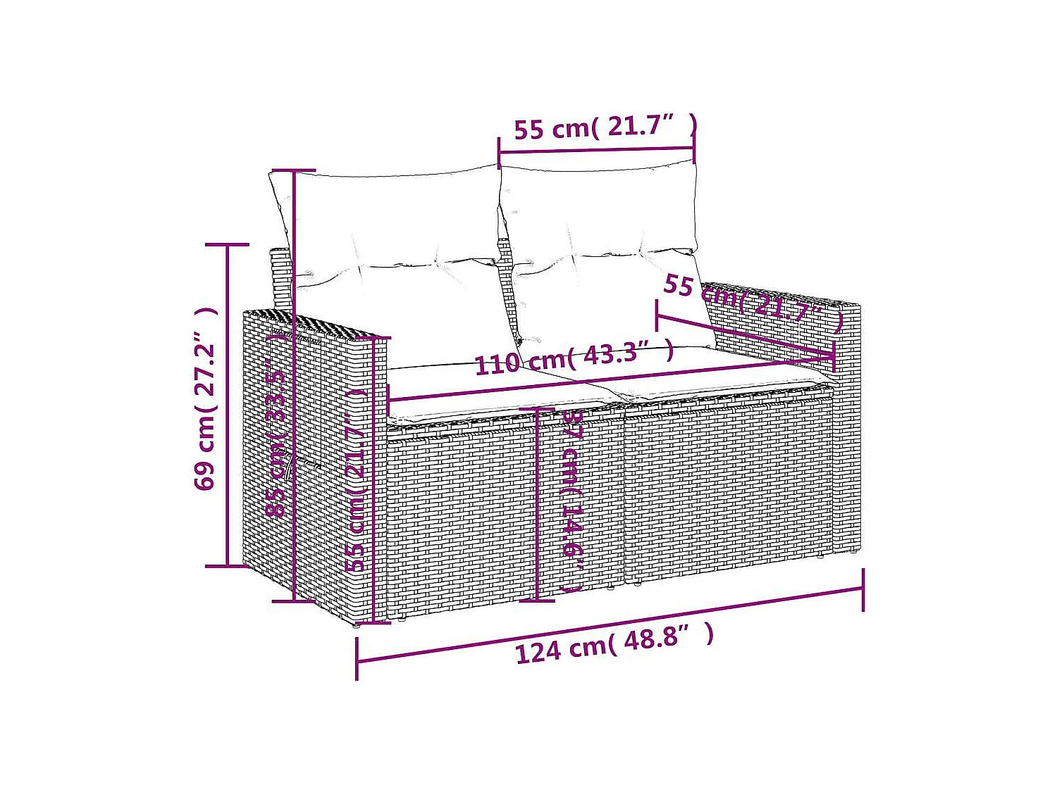 Salon de jardin 8 pcs avec coussins gris clair résine tressée