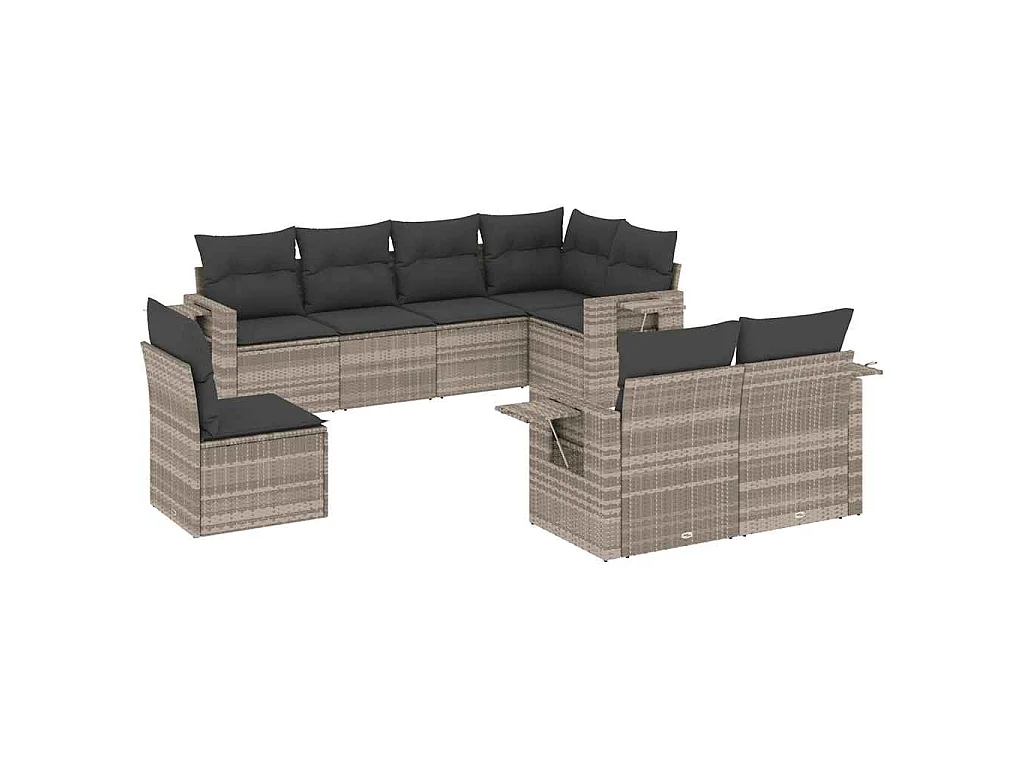Salon de jardin 8 pcs avec coussins gris clair résine tressée