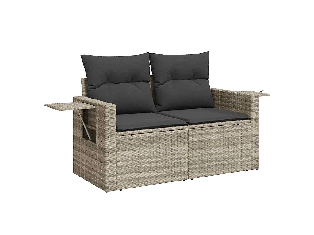 Salon de jardin 8 pcs avec coussins gris clair résine tressée