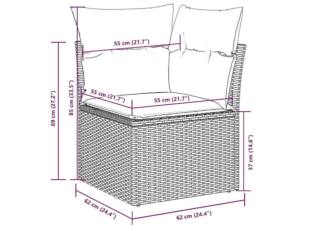 Salon de jardin 8 pcs avec coussins gris clair résine tressée