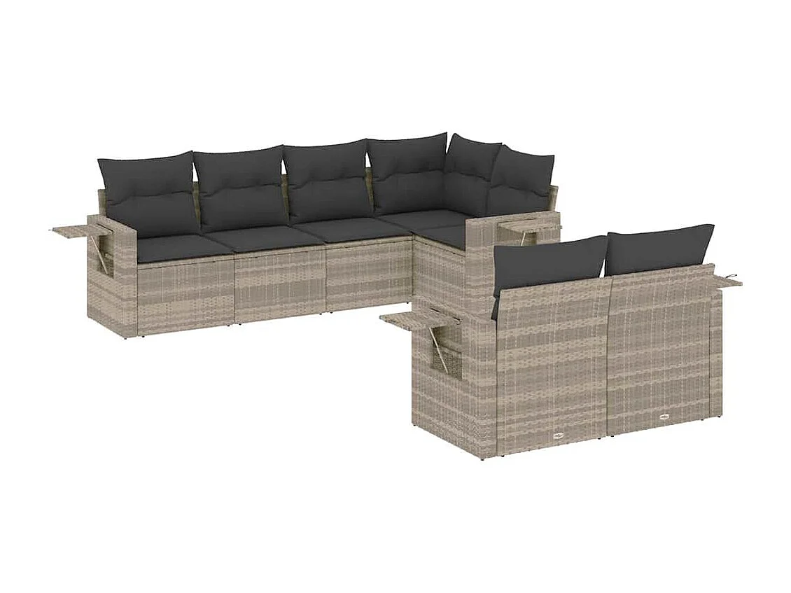 Salon de jardin avec coussins 7 pcs gris clair résine tressée