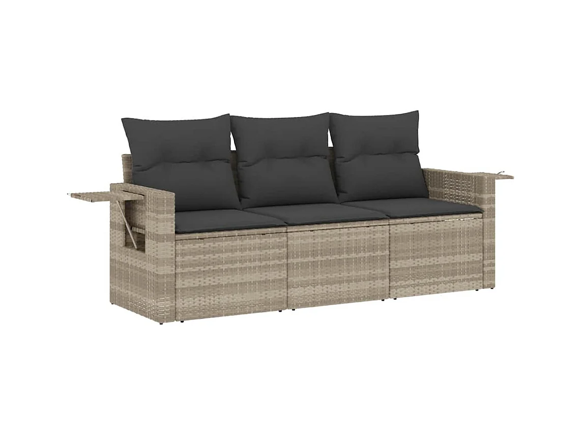 3-tlg. Garten-Sofagarnitur mit Kissen Hellgrau Poly Rattan