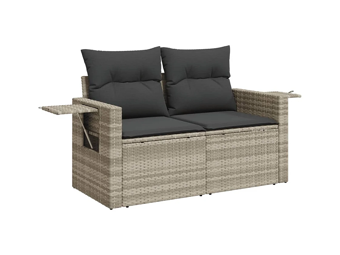 3-tlg. Garten-Sofagarnitur mit Kissen Hellgrau Poly Rattan