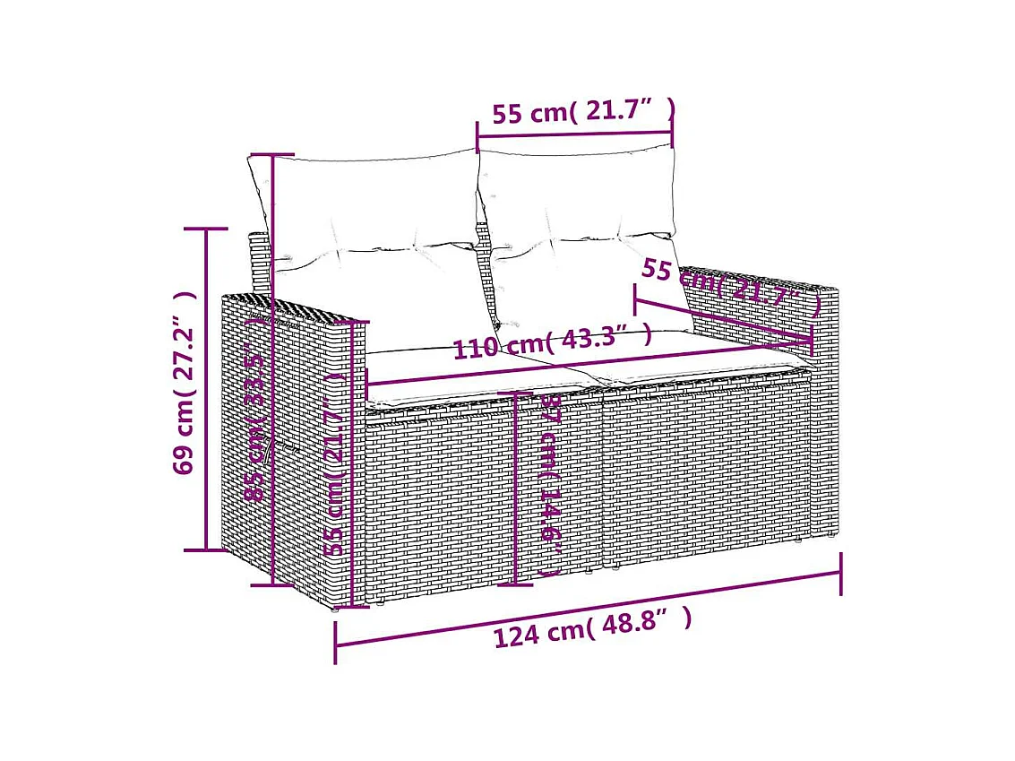3-tlg. Garten-Sofagarnitur mit Kissen Hellgrau Poly Rattan