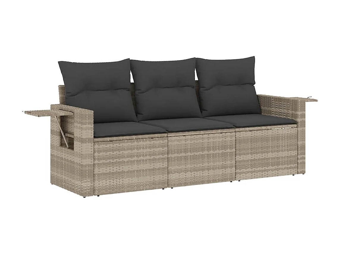 Salon de jardin avec coussins 3 pcs gris clair résine tressée