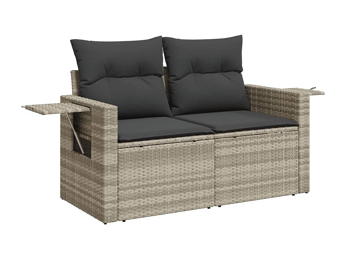 Salon de jardin avec coussins 3 pcs gris clair résine tressée