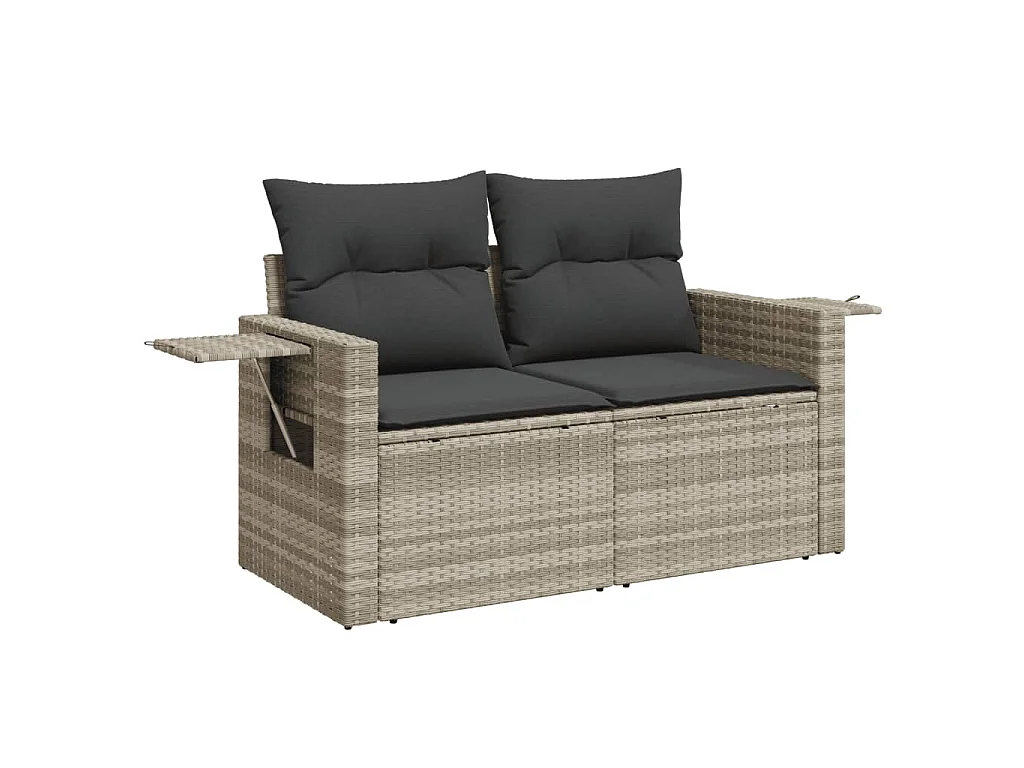 Salon de jardin avec coussins 3 pcs gris clair résine tressée