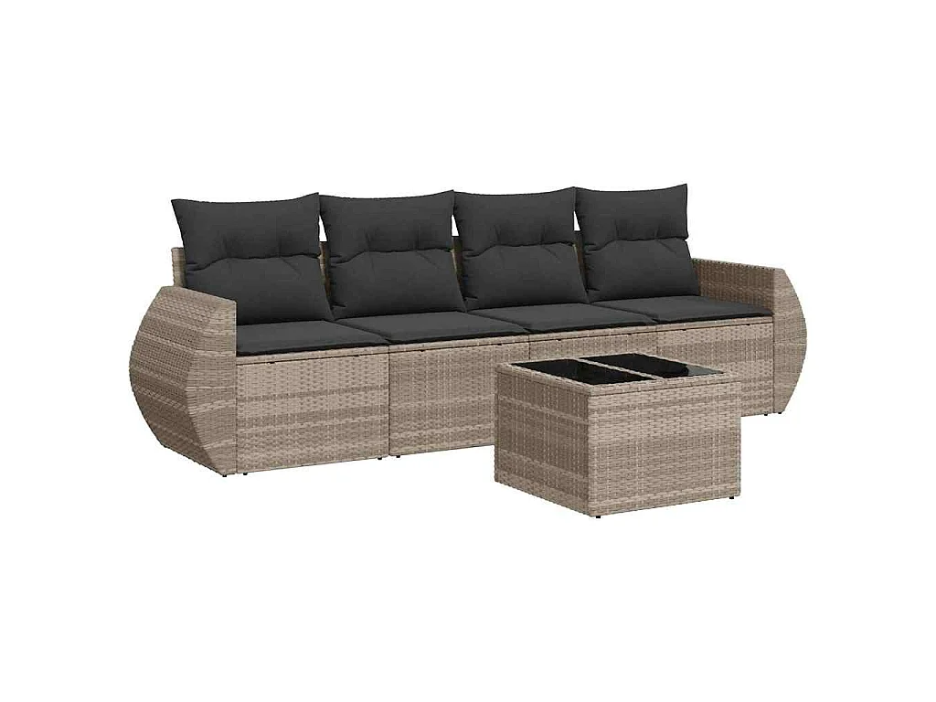 Set Divano da Giardino 5pz con Cuscini Grigio Chiaro Polyrattan