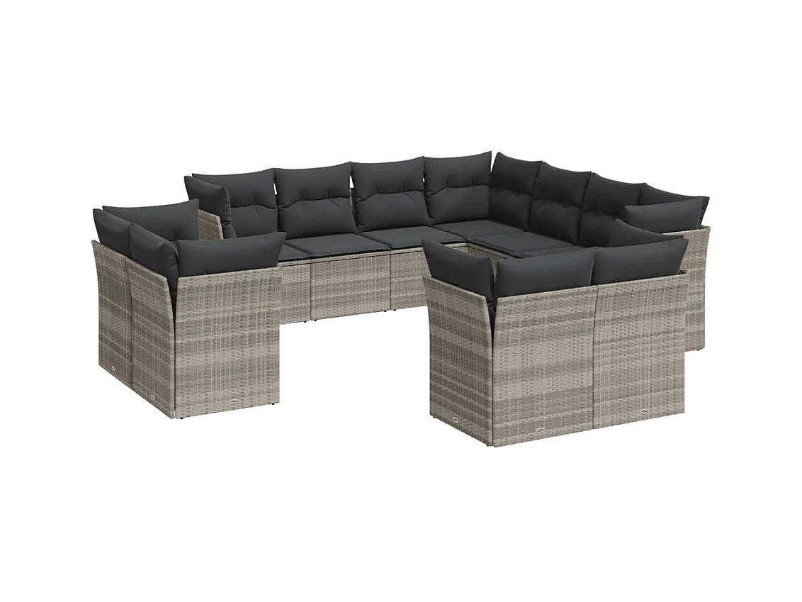11-tlg. Garten-Sofagarnitur mit Kissen Hellgrau Poly Rattan