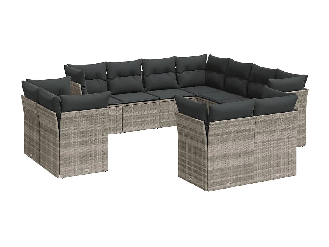 Salon de jardin 11 pcs avec coussins gris clair résine tressée