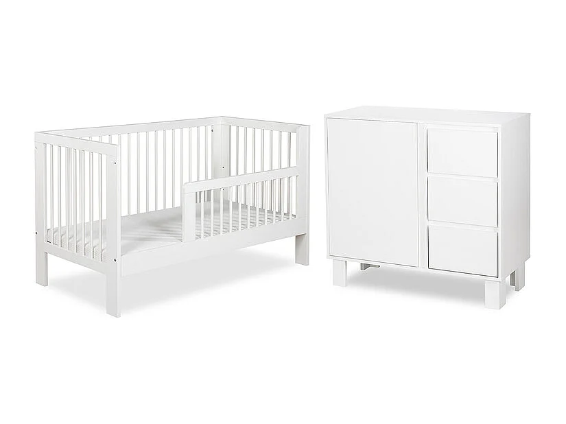 Lit évolutif 70x140 et commode 3 tiroirs Littlesky by Klups Olivia Blanc