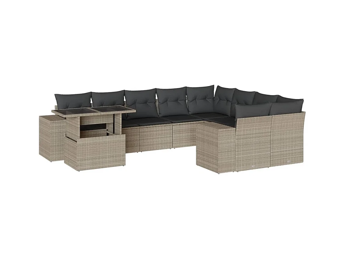 Salon de jardin avec coussins 10 pcs gris clair résine tressée