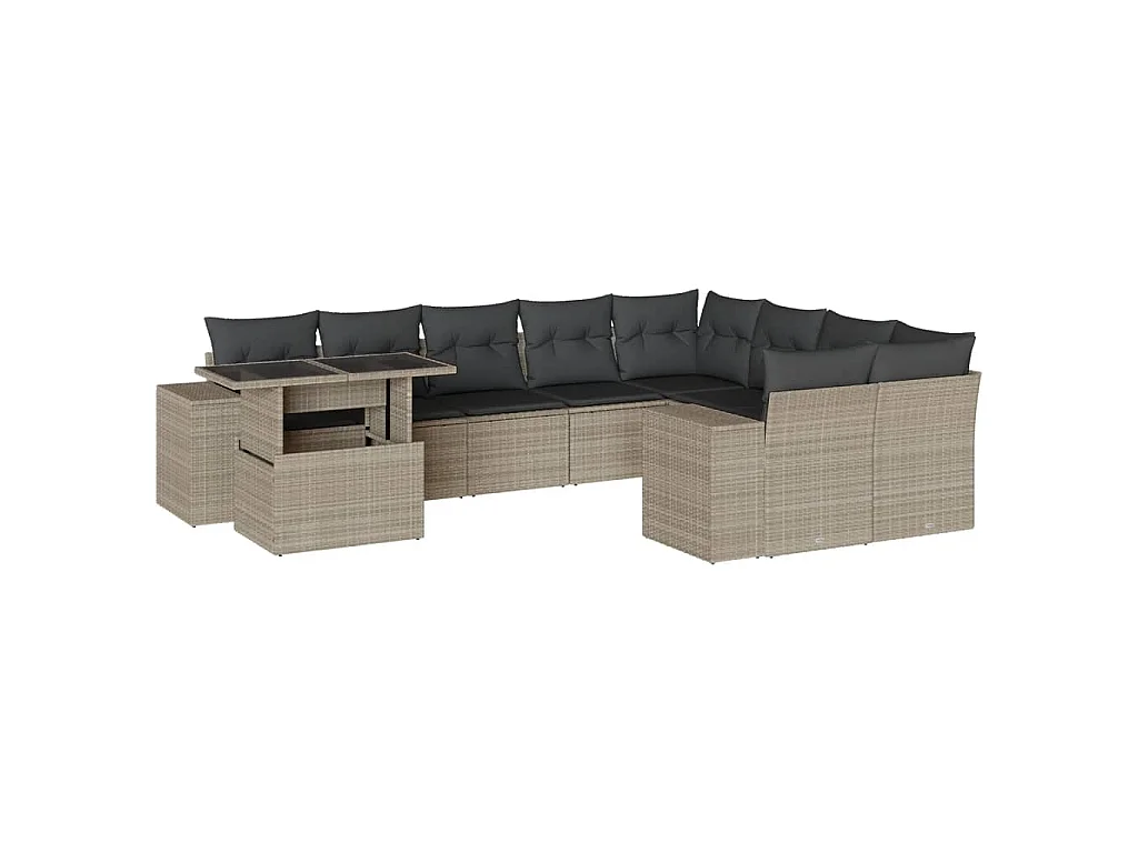 Salon de jardin avec coussins 10 pcs gris clair résine tressée