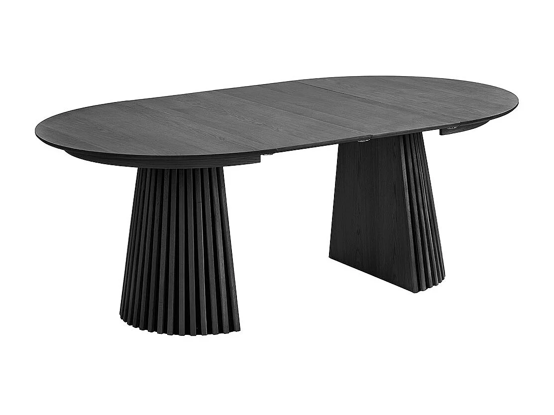 Tokyo ensemble pour salle à manger table à manger avec 2 rallonges Ø120x120-160-200 cm noire et 6 chaises bouclé blanc.