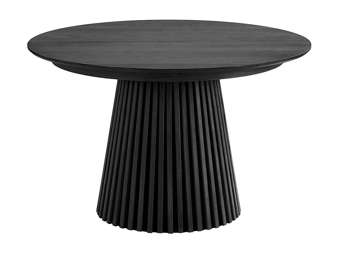 Tokyo ensemble pour salle à manger table à manger avec 2 rallonges Ø120x120-160-200 cm noire et 6 chaises bouclé blanc.